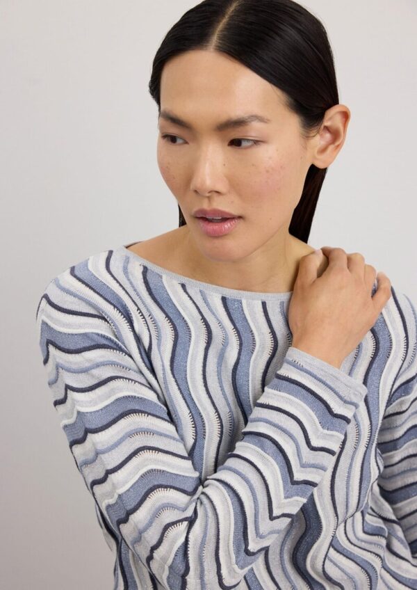 Leichter Feinstrick-Pullover mit Wellenstrukturmuster und Glitzergarn