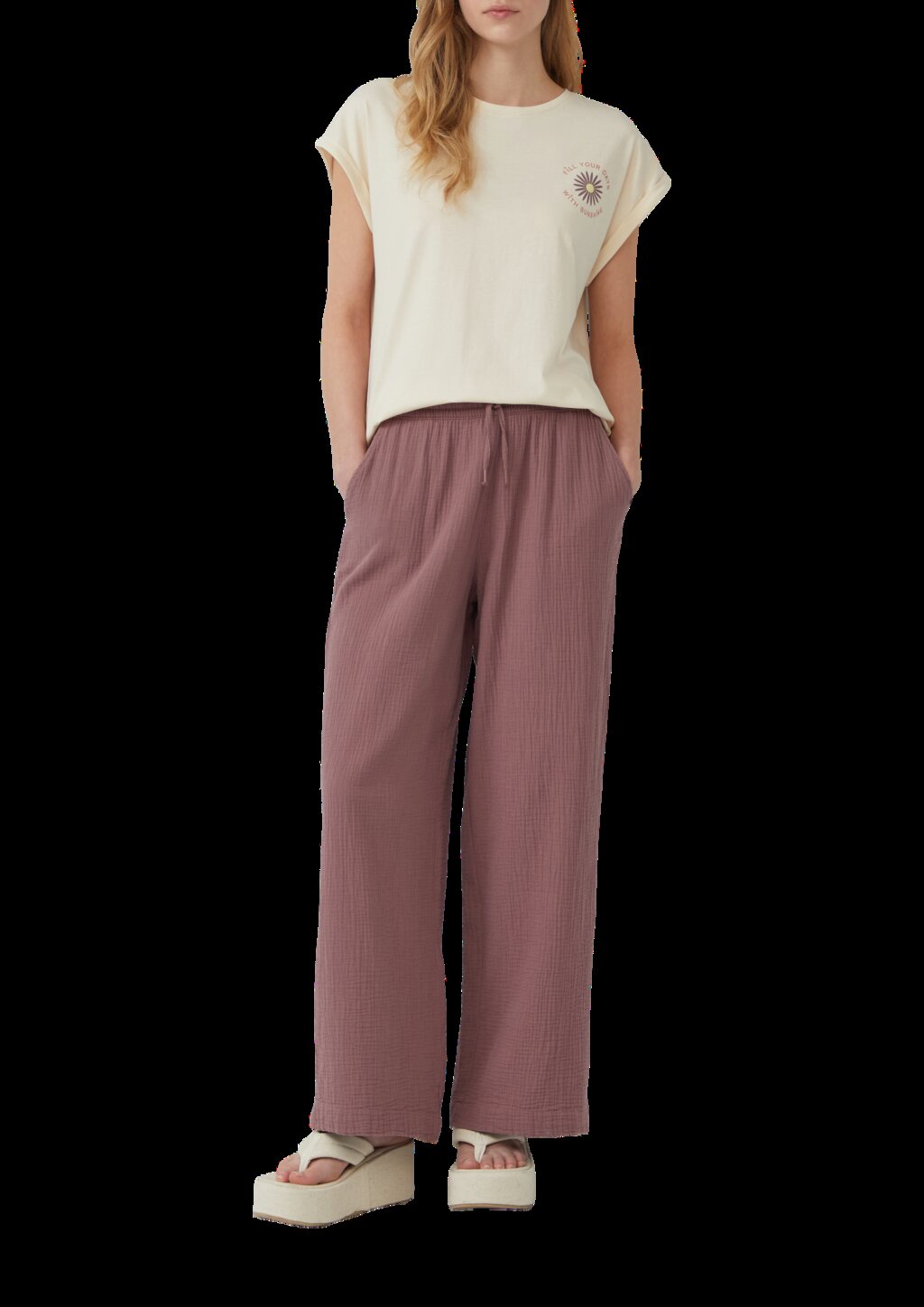 Lockeres T- Shirt mit Ärmelaufschlag und Frontprint