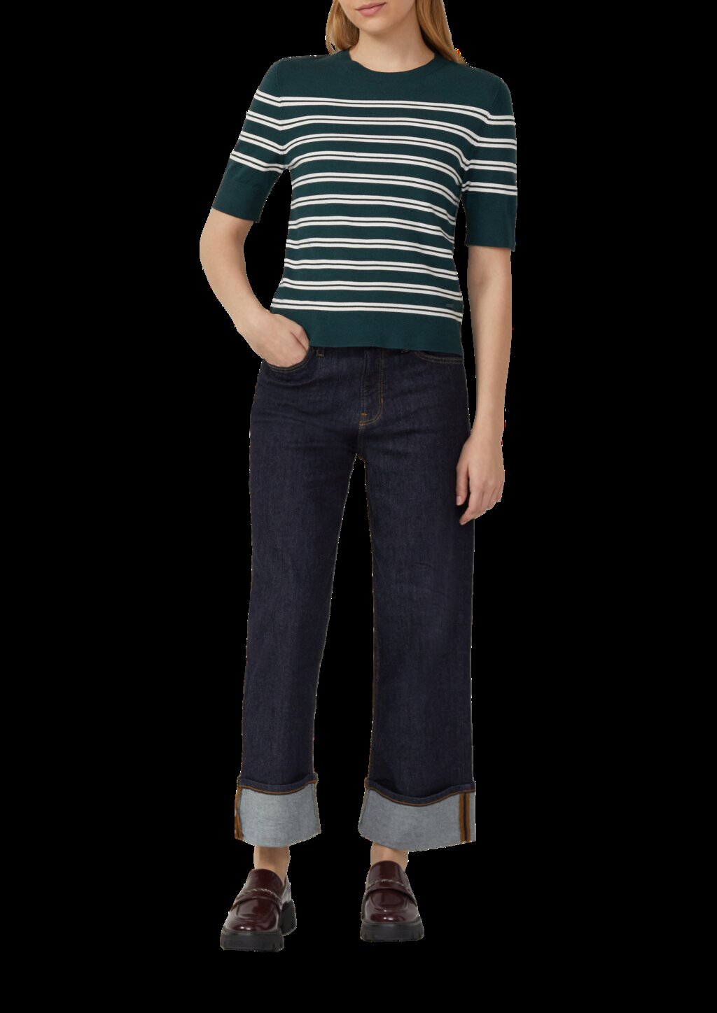 Kurzarm-Strickpullover aus Viskosemix