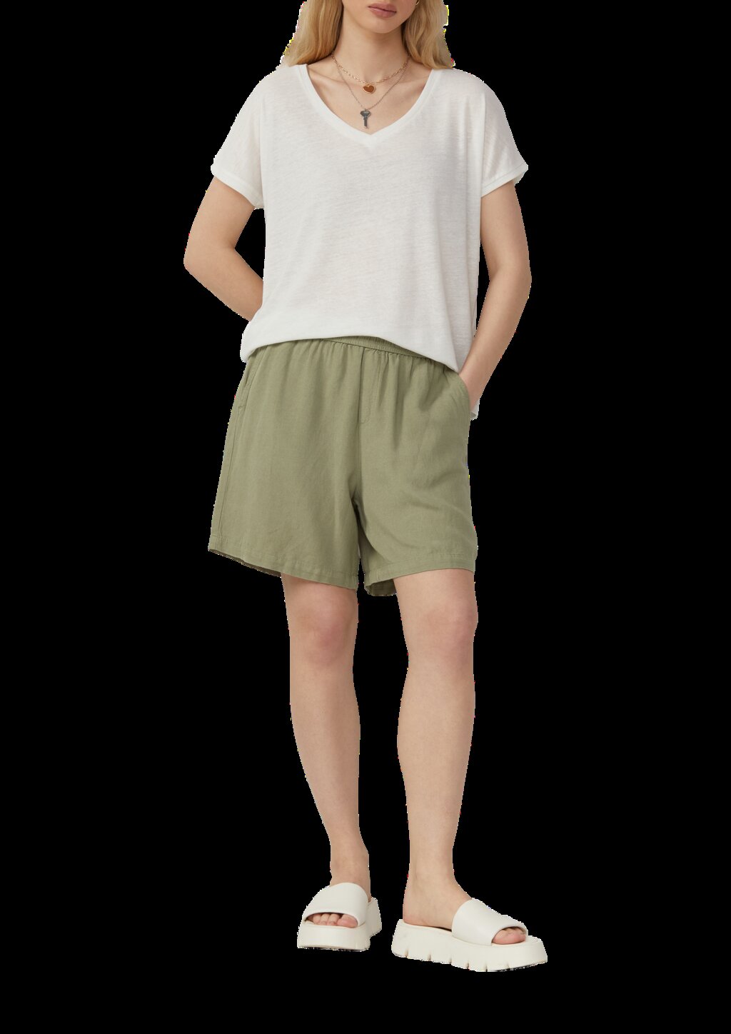 Leinenmix-Shorts mit Elastikbund