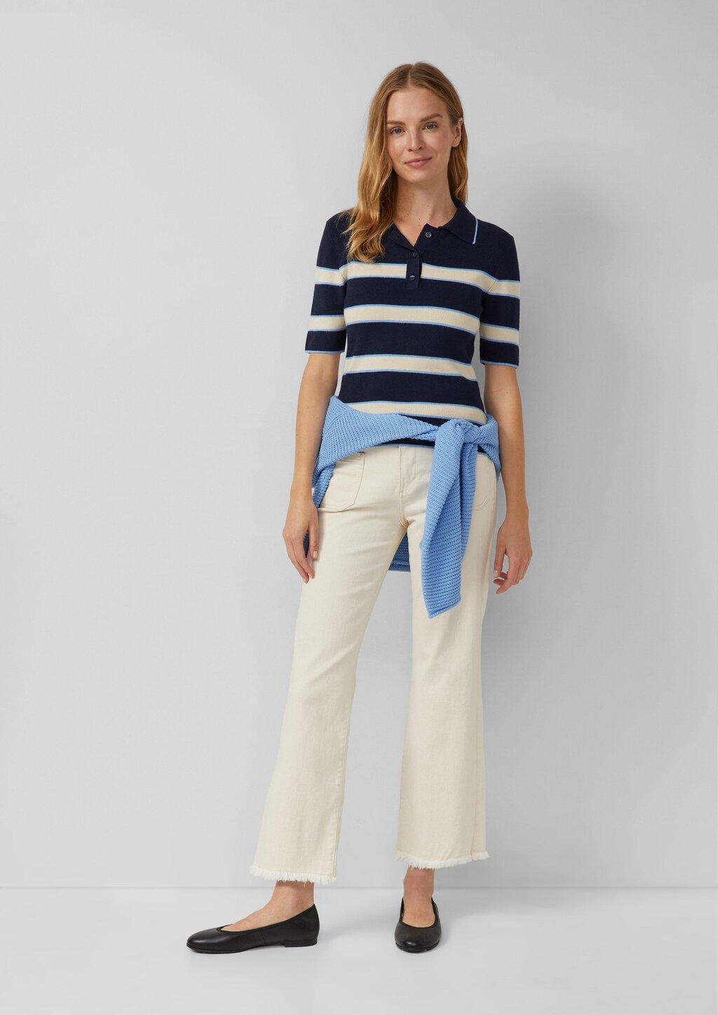 Verkürztes Strick-Polo im Slim Fit
