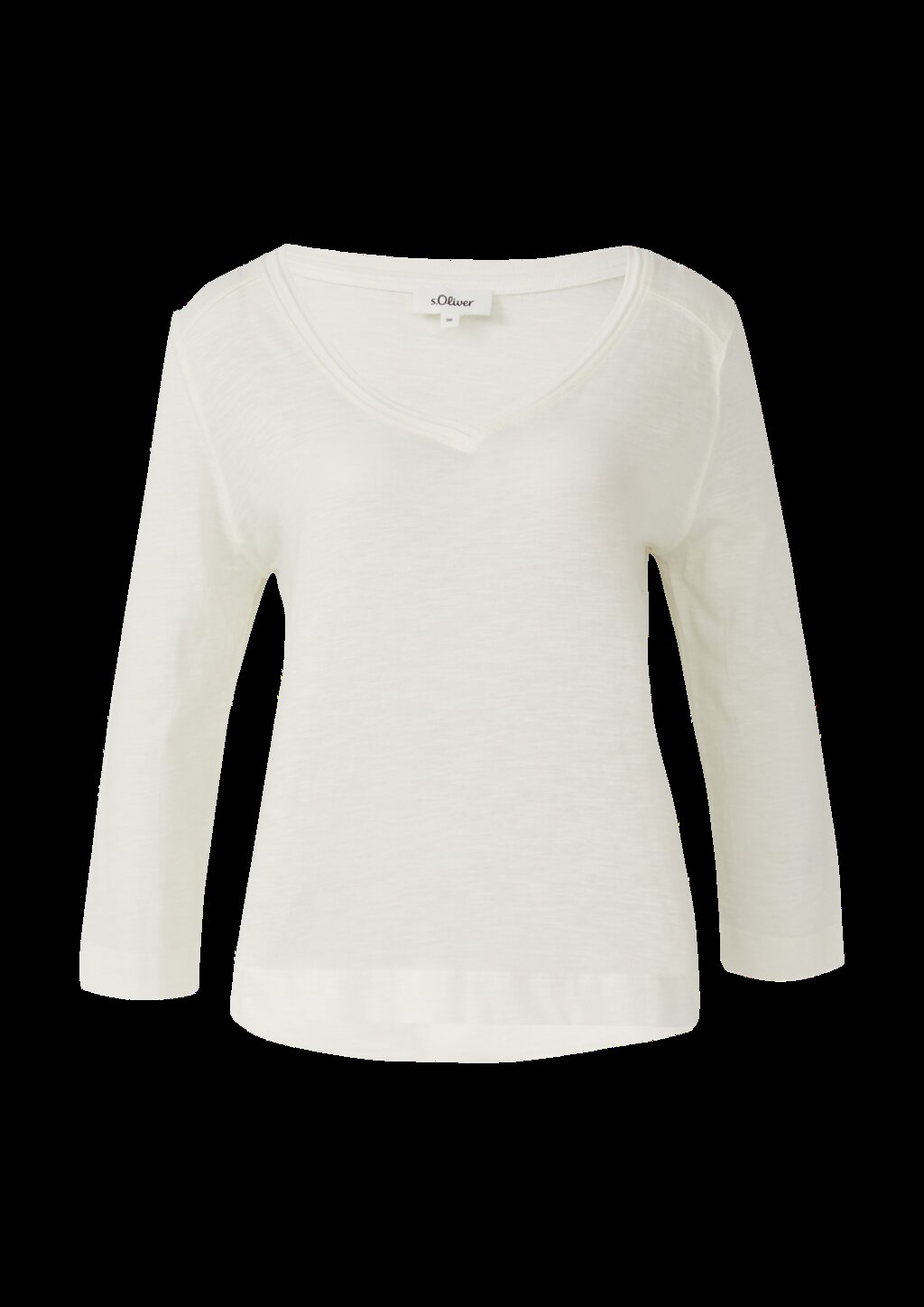 3/4-Armshirt aus Baumwoll-Flammgarn mit tiefem V-Ausschnitt