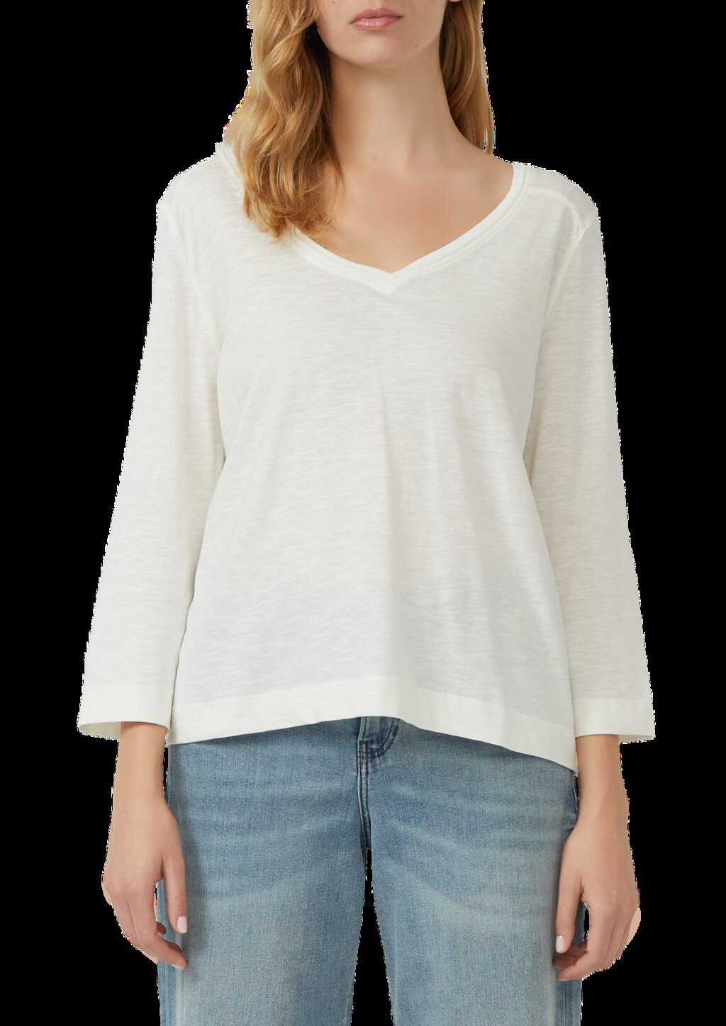 3/4-Armshirt aus Baumwoll-Flammgarn mit tiefem V-Ausschnitt