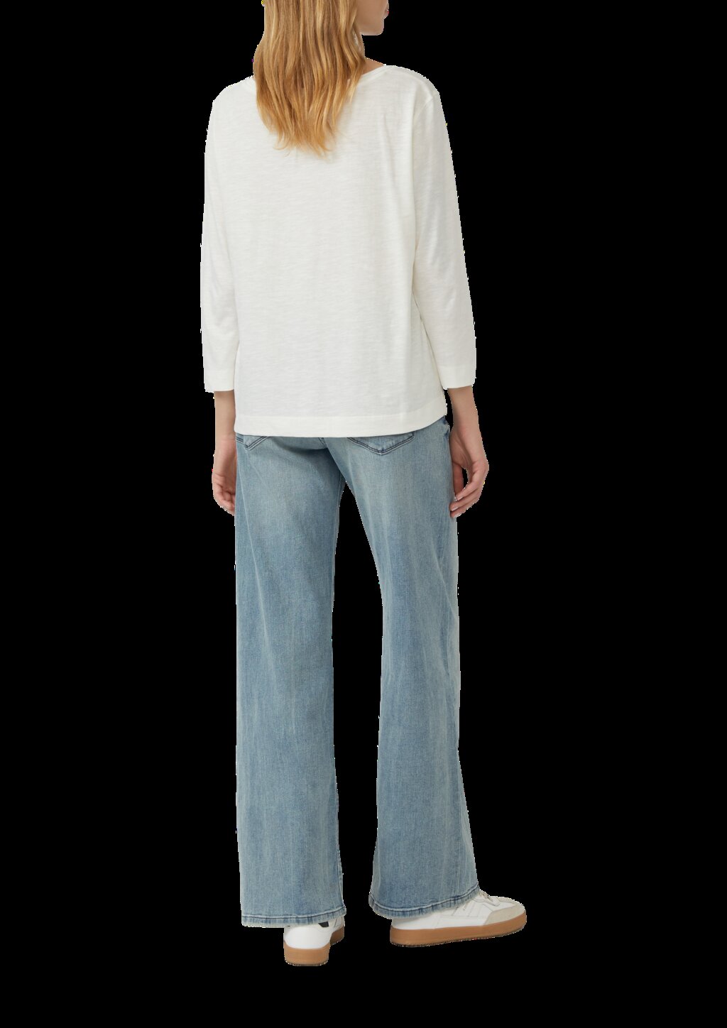 3/4-Armshirt aus Baumwoll-Flammgarn mit tiefem V-Ausschnitt