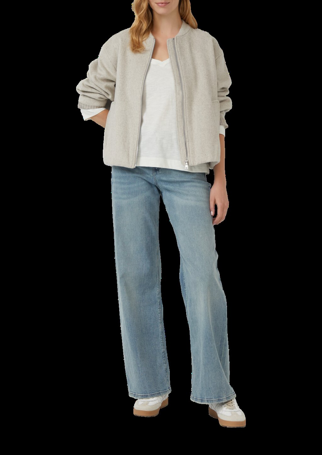 3/4-Armshirt aus Baumwoll-Flammgarn mit tiefem V-Ausschnitt