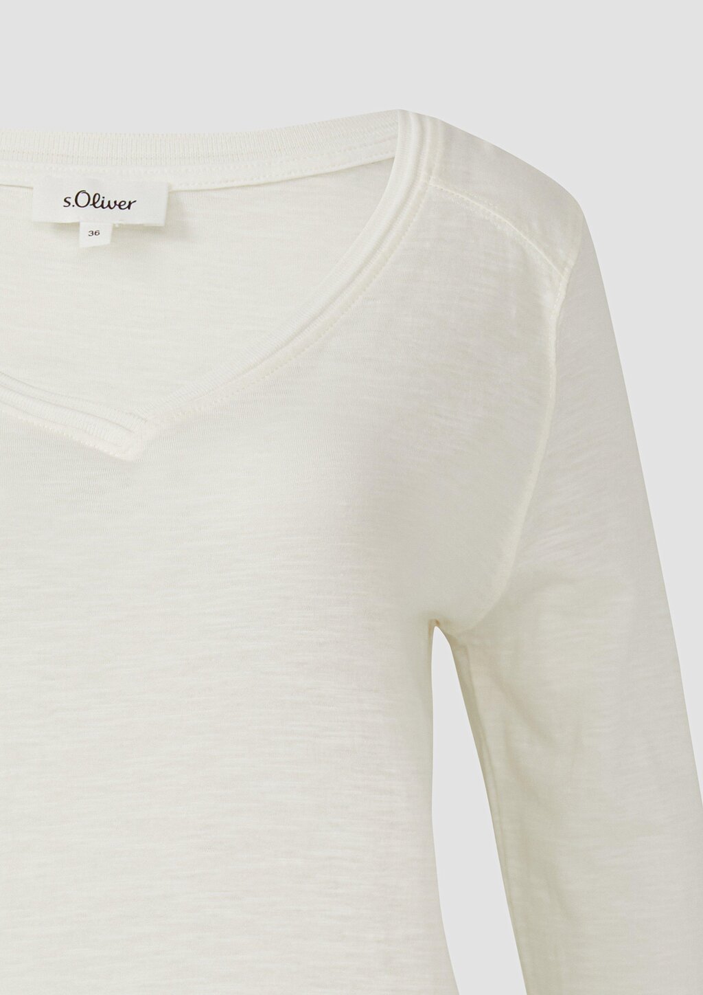 3/4-Armshirt aus Baumwoll-Flammgarn mit tiefem V-Ausschnitt