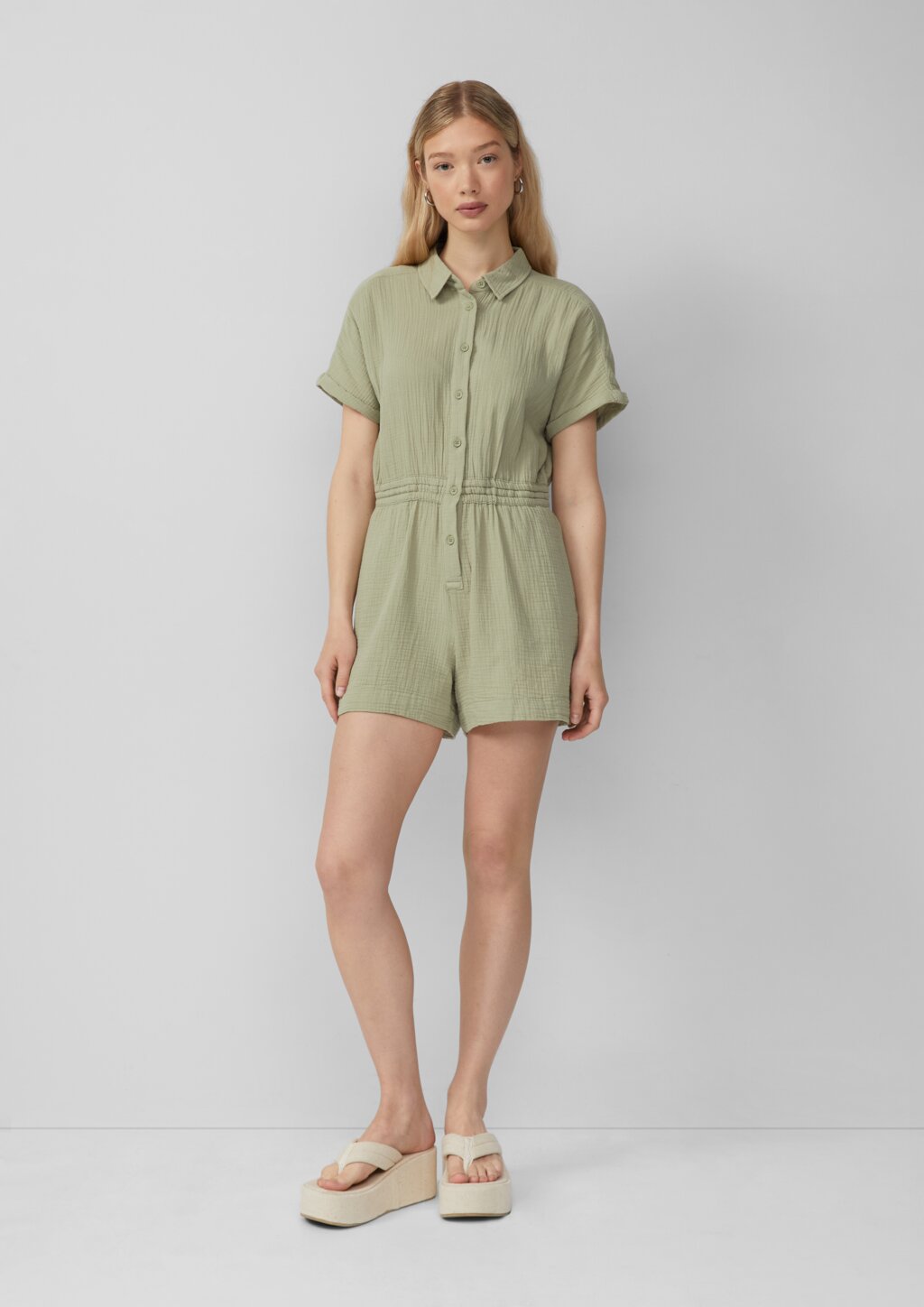 Musselin-Overall mit Elastikbund in der Taille