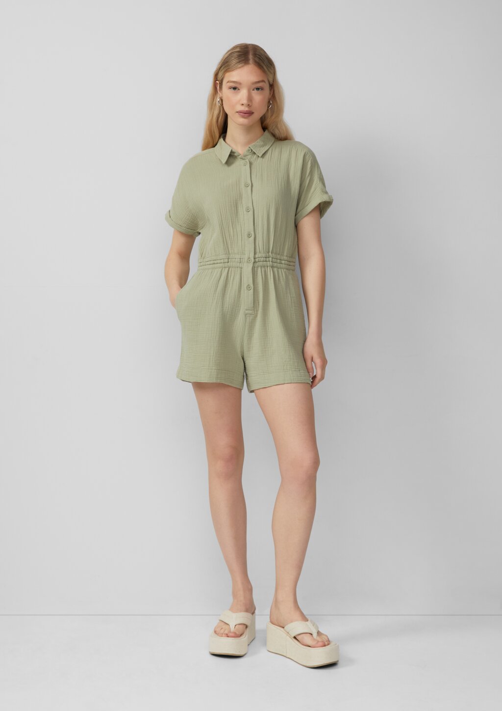 Musselin-Overall mit Elastikbund in der Taille