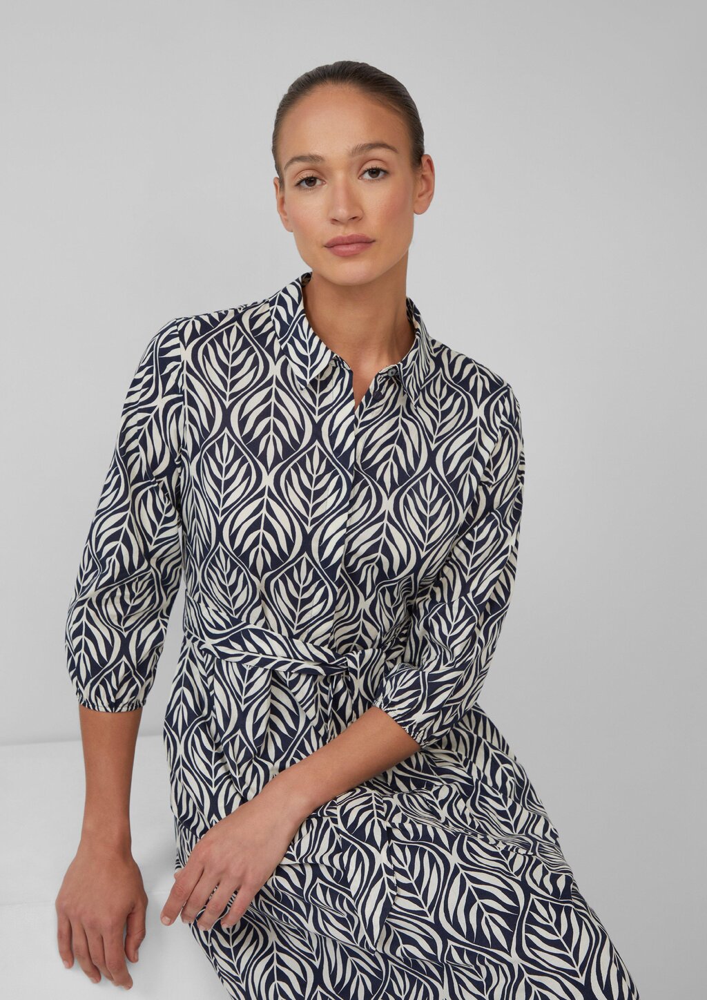 Hemdblusenkleid in Midilänge mit All-over-Print