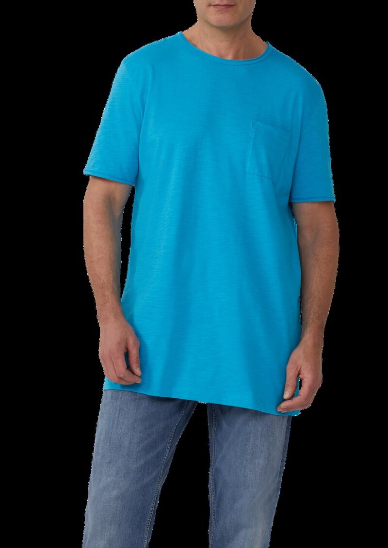 Flammgarn-T-Shirt mit Brusttasche und offenen Kanten