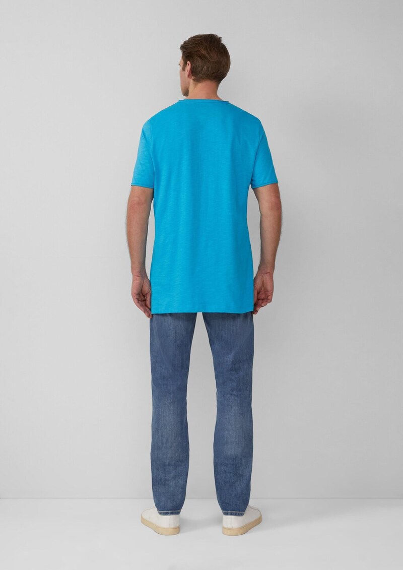 Flammgarn-T-Shirt mit Brusttasche und offenen Kanten