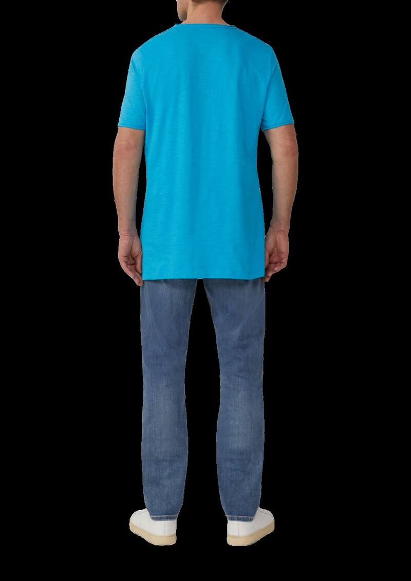 Flammgarn-T-Shirt mit Brusttasche und offenen Kanten