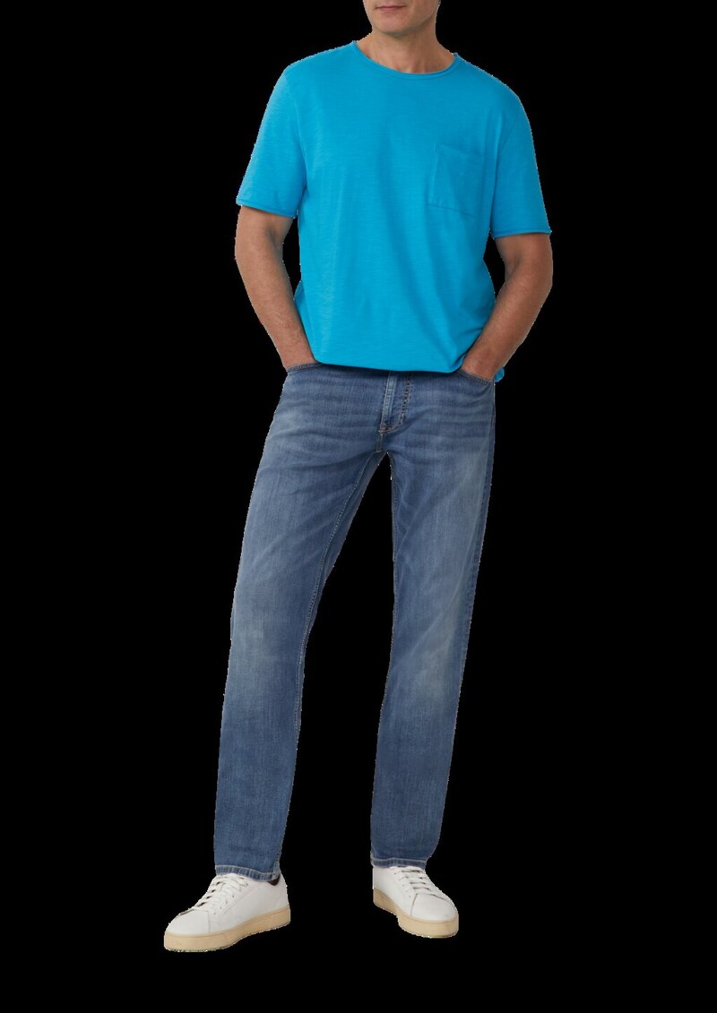 Flammgarn-T-Shirt mit Brusttasche und offenen Kanten