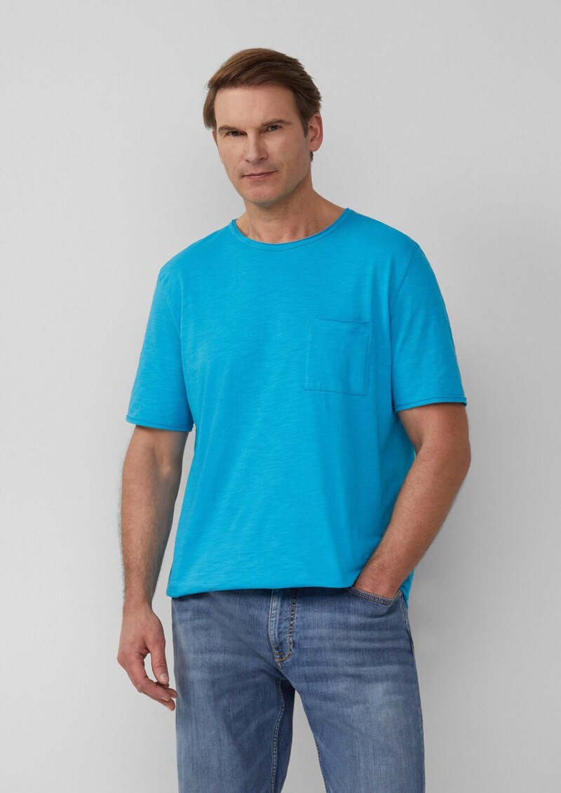 Flammgarn-T-Shirt mit Brusttasche und offenen Kanten