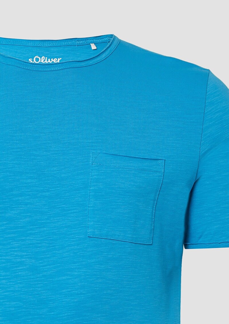 Flammgarn-T-Shirt mit Brusttasche und offenen Kanten