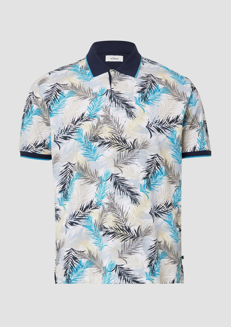 Piqué-Poloshirt mit Print und Kontrast-Details