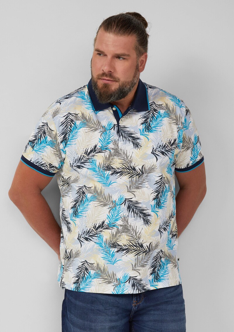 Piqué-Poloshirt mit Print und Kontrast-Details