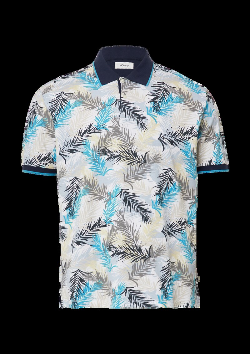 Piqué-Poloshirt mit Print und Kontrast-Details