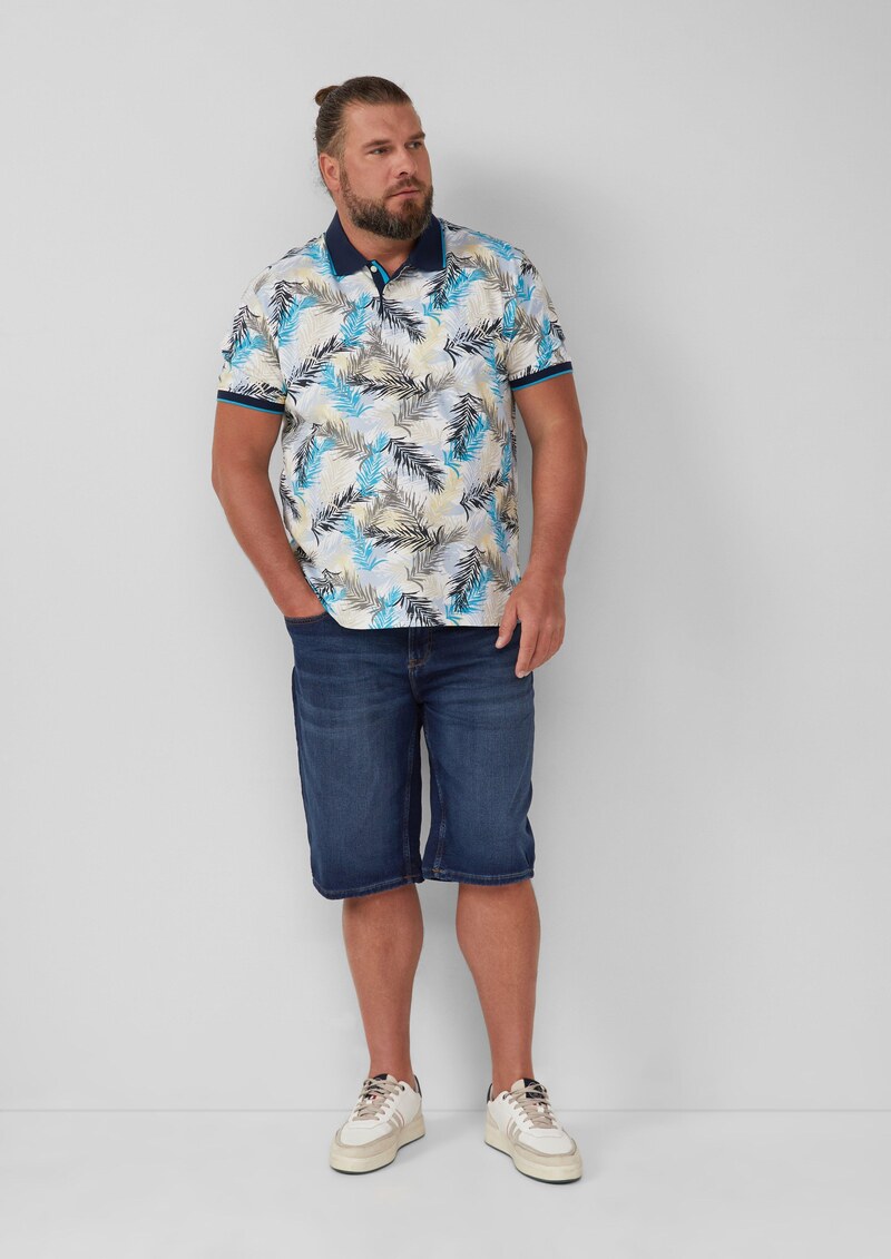 Piqué-Poloshirt mit Print und Kontrast-Details