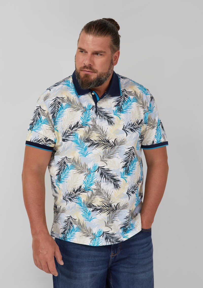 Piqué-Poloshirt mit Print und Kontrast-Details