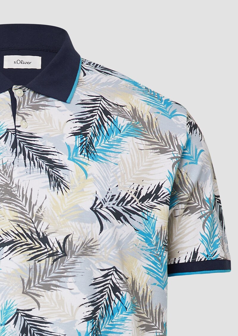 Piqué-Poloshirt mit Print und Kontrast-Details