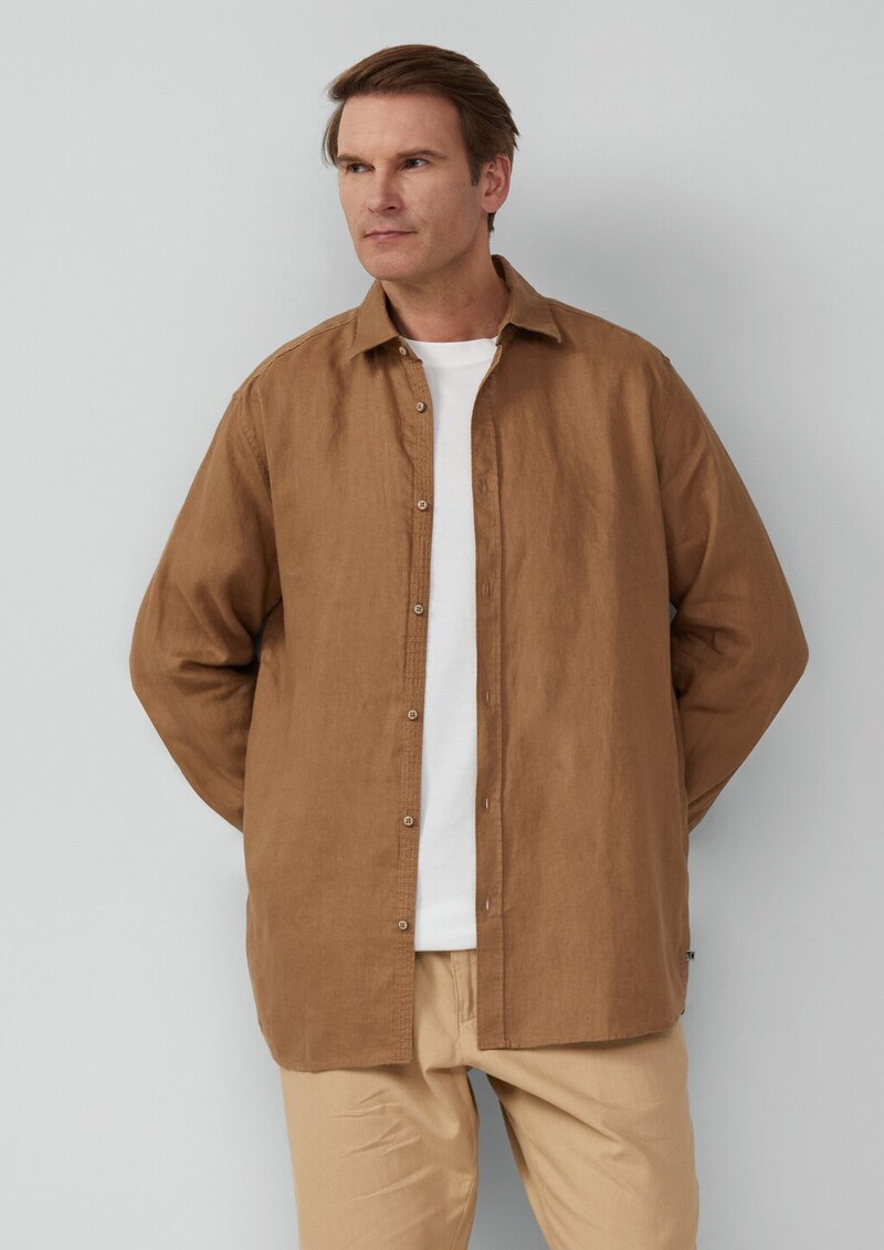 Regular Fit: Langarmhemd aus Leinen
