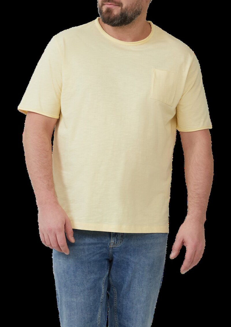 Flammgarn-T-Shirt mit Brusttasche und offenen Kanten