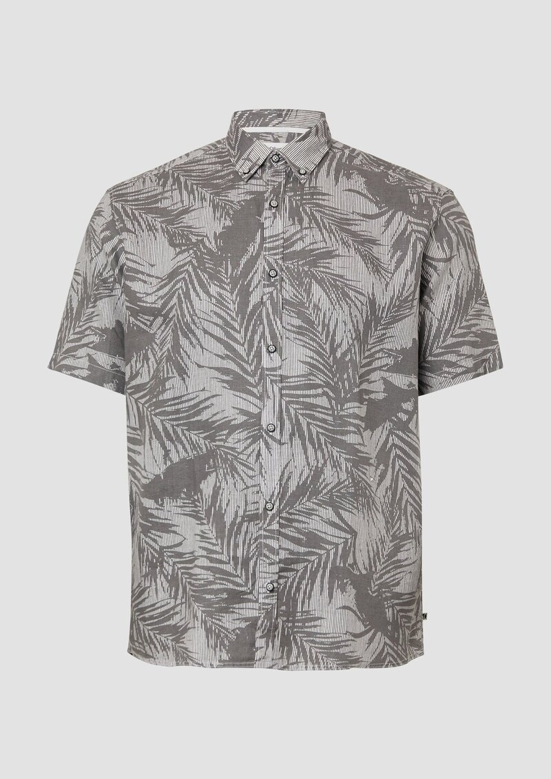 Regular Fit: Gemustertes Kurzarmhemd aus Leinen
