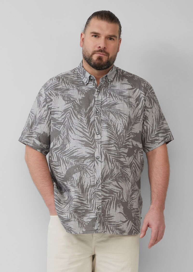 Regular Fit: Gemustertes Kurzarmhemd aus Leinen
