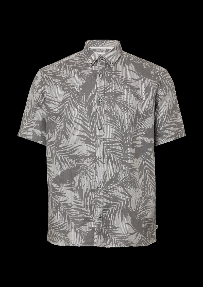 Regular Fit: Gemustertes Kurzarmhemd aus Leinen