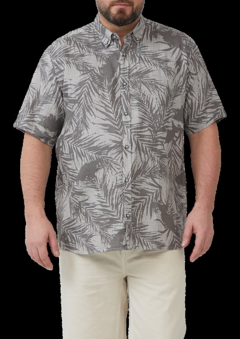 Regular Fit: Gemustertes Kurzarmhemd aus Leinen