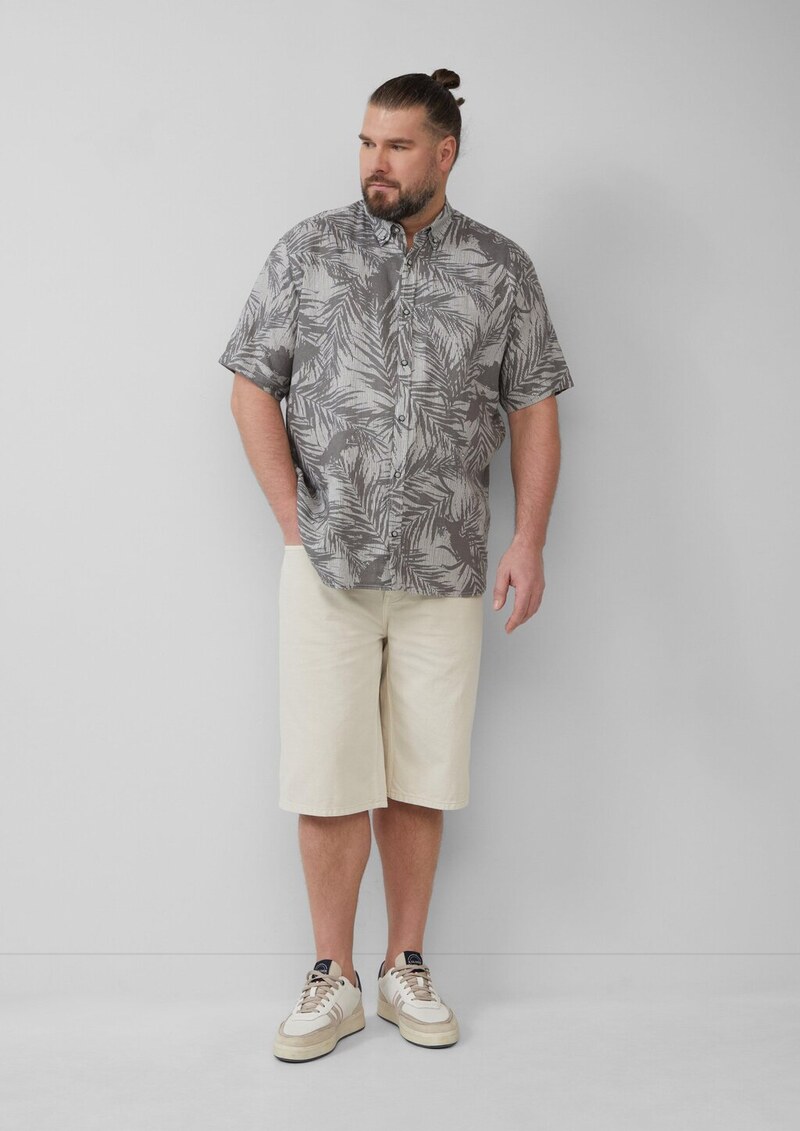 Regular Fit: Gemustertes Kurzarmhemd aus Leinen