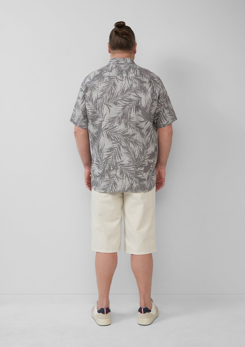 Regular Fit: Gemustertes Kurzarmhemd aus Leinen