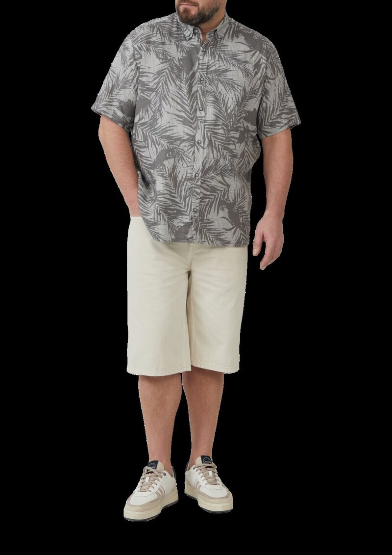 Regular Fit: Gemustertes Kurzarmhemd aus Leinen