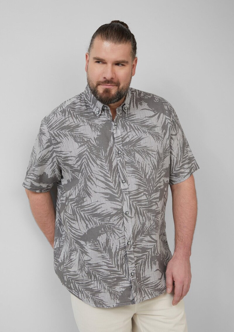 Regular Fit: Gemustertes Kurzarmhemd aus Leinen