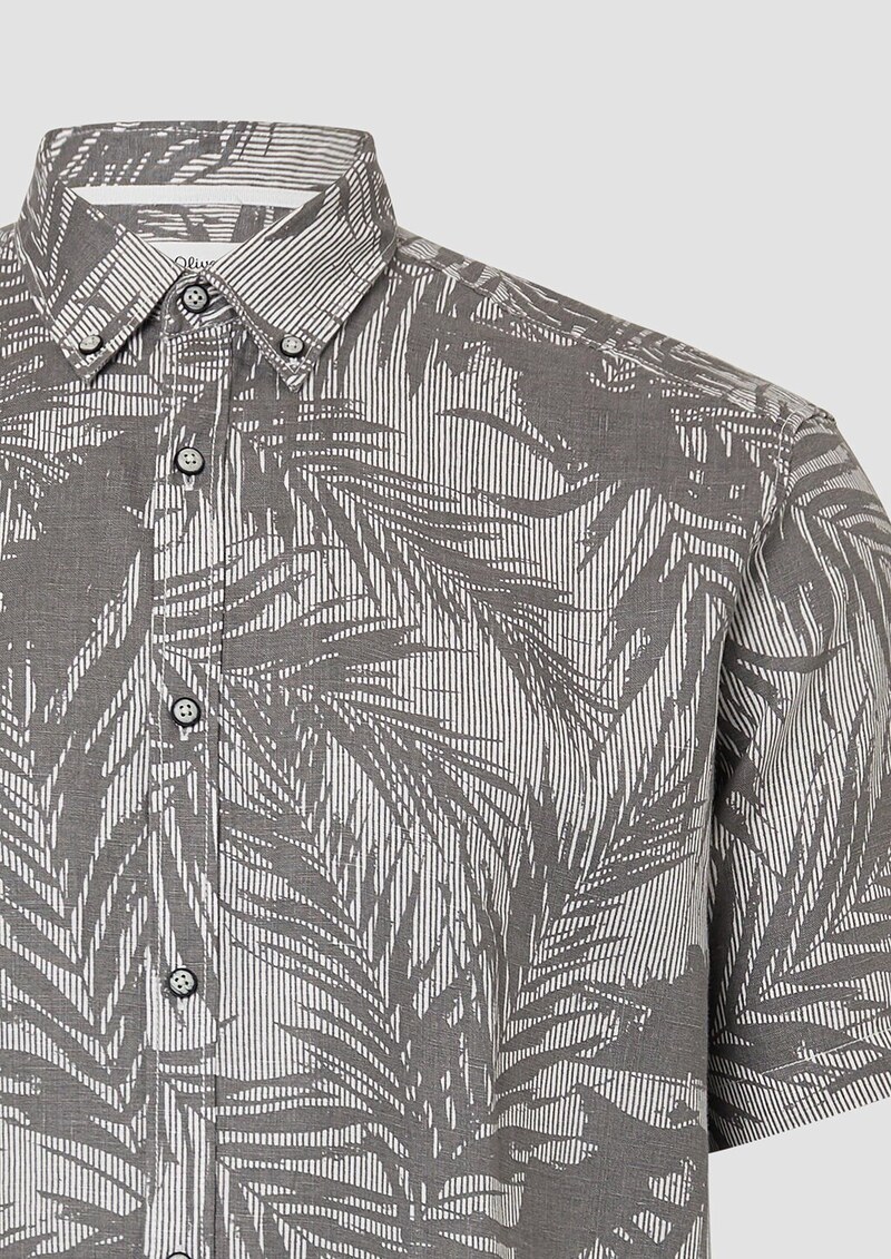 Regular Fit: Gemustertes Kurzarmhemd aus Leinen