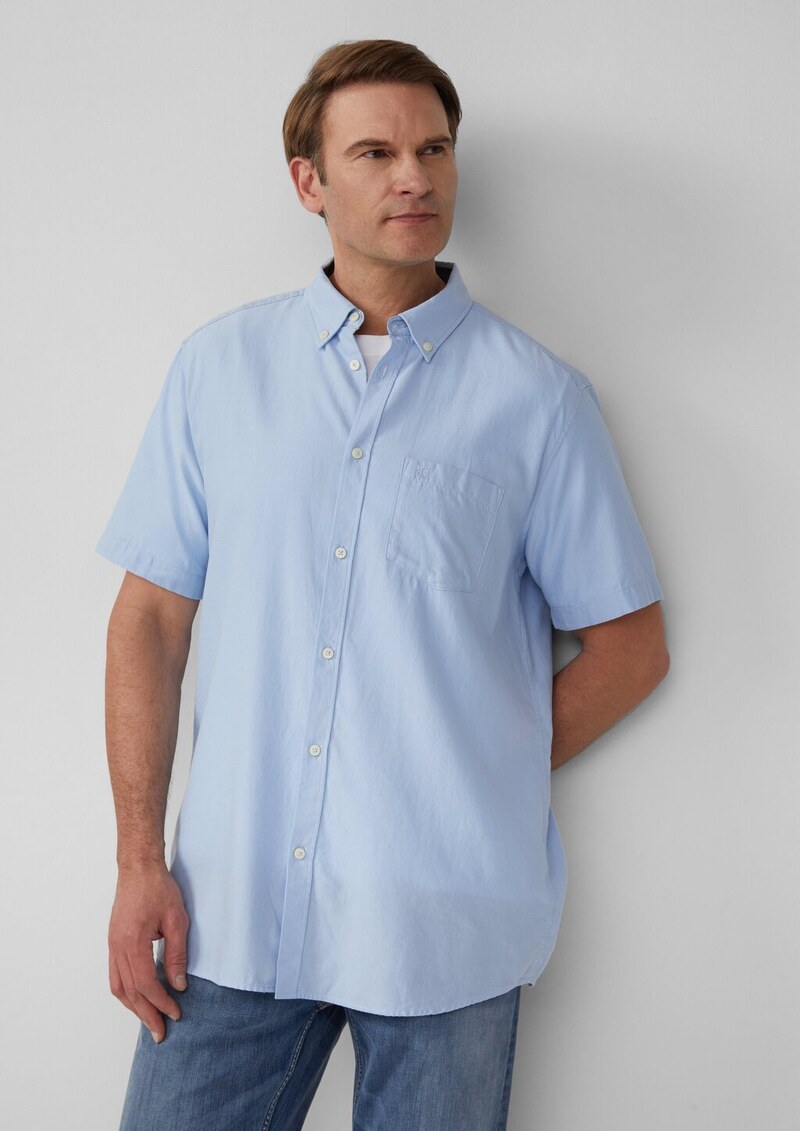 Regular Fit: Kurzärmeliges Twillhemd mit Button-Down-Kragen