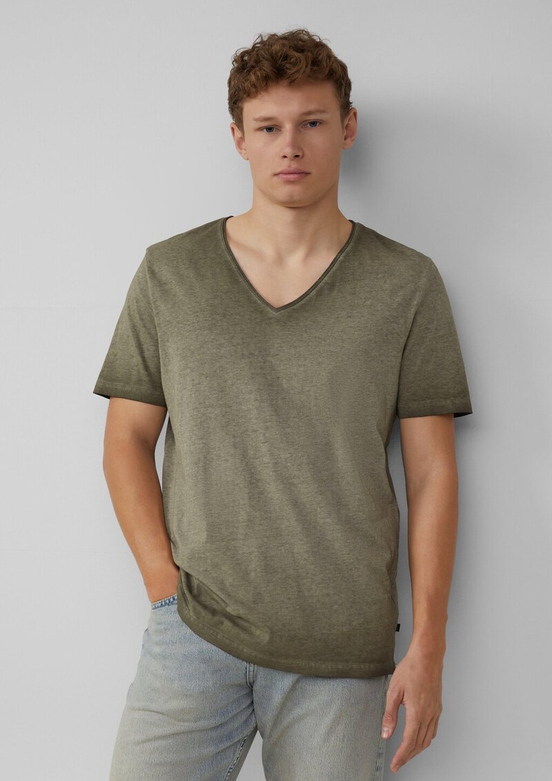 Gewaschenes T-Shirt mit Rollkante in Melange-Optik