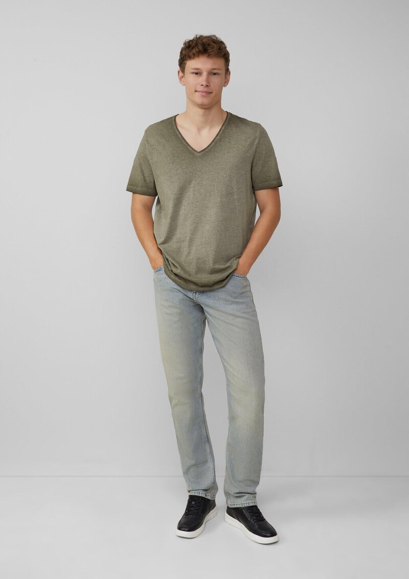 Gewaschenes T-Shirt mit Rollkante in Melange-Optik