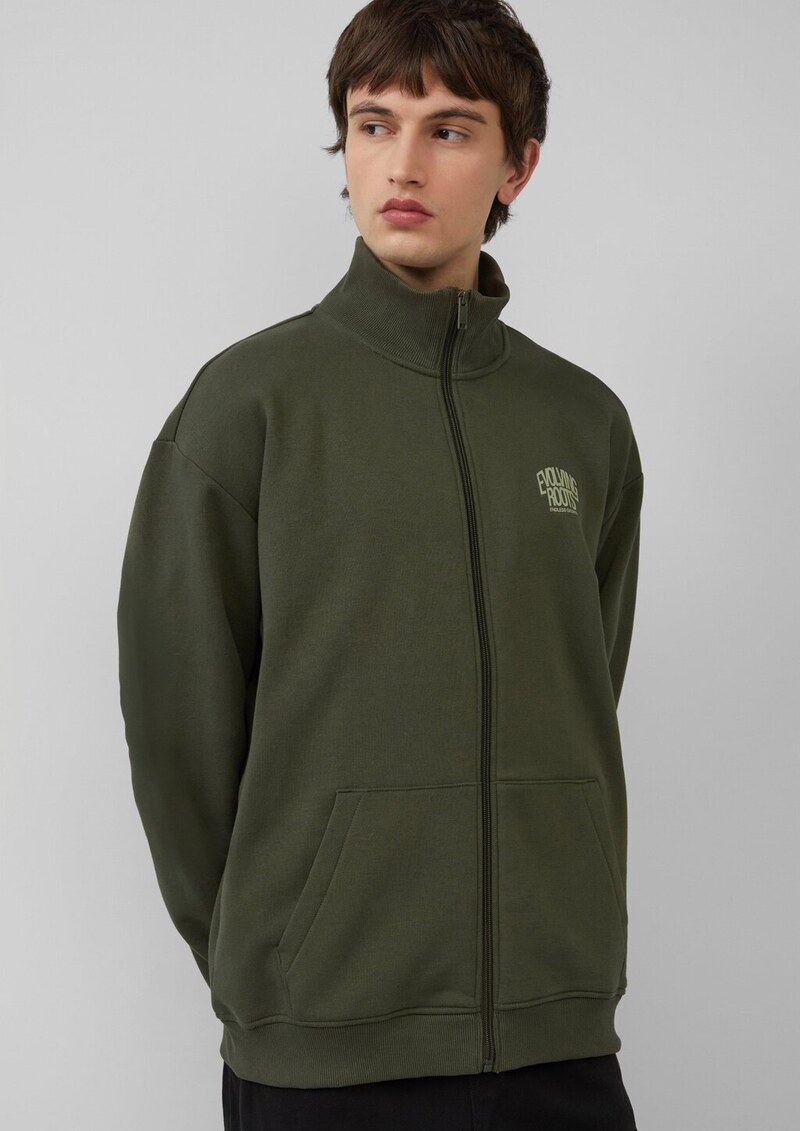 Sweatshirt-Jacke mit Stehkragen und Frontprint