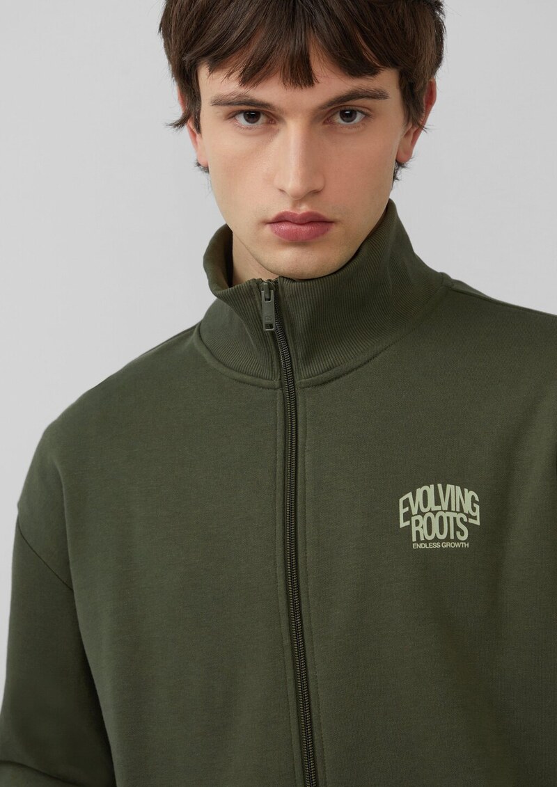 Sweatshirt-Jacke mit Stehkragen und Frontprint