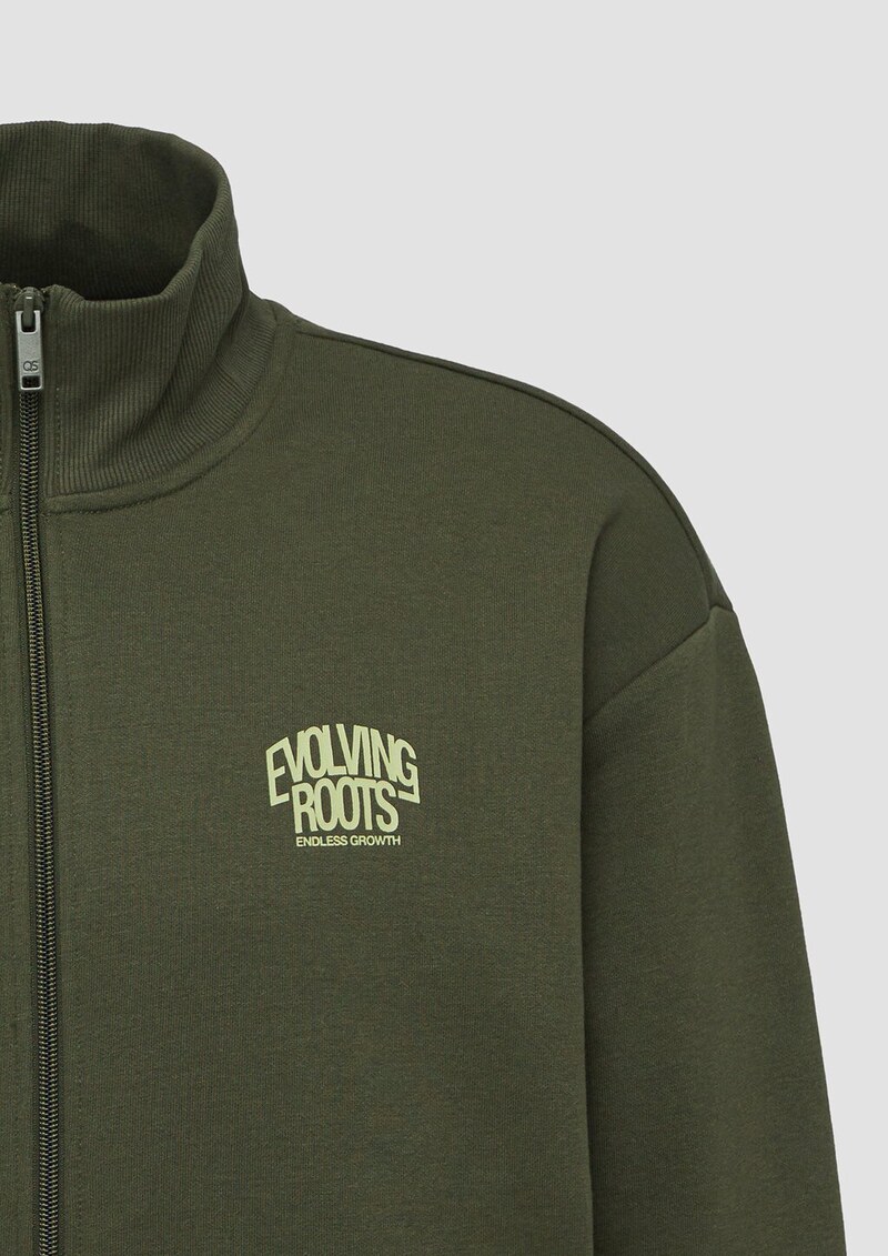 Sweatshirt-Jacke mit Stehkragen und Frontprint