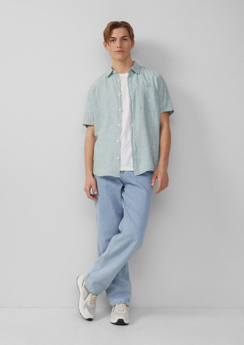 Regular Fit: Meliertes Hemd aus Leinenmix