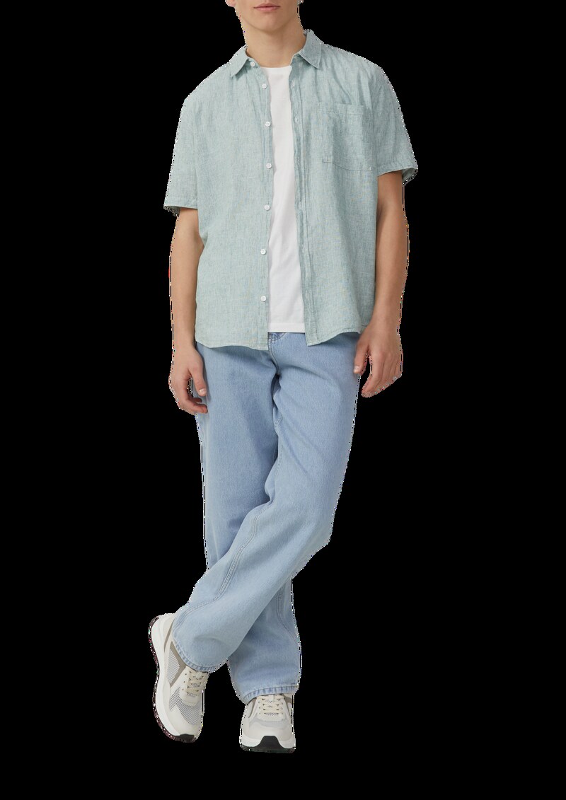 Regular Fit: Meliertes Hemd aus Leinenmix