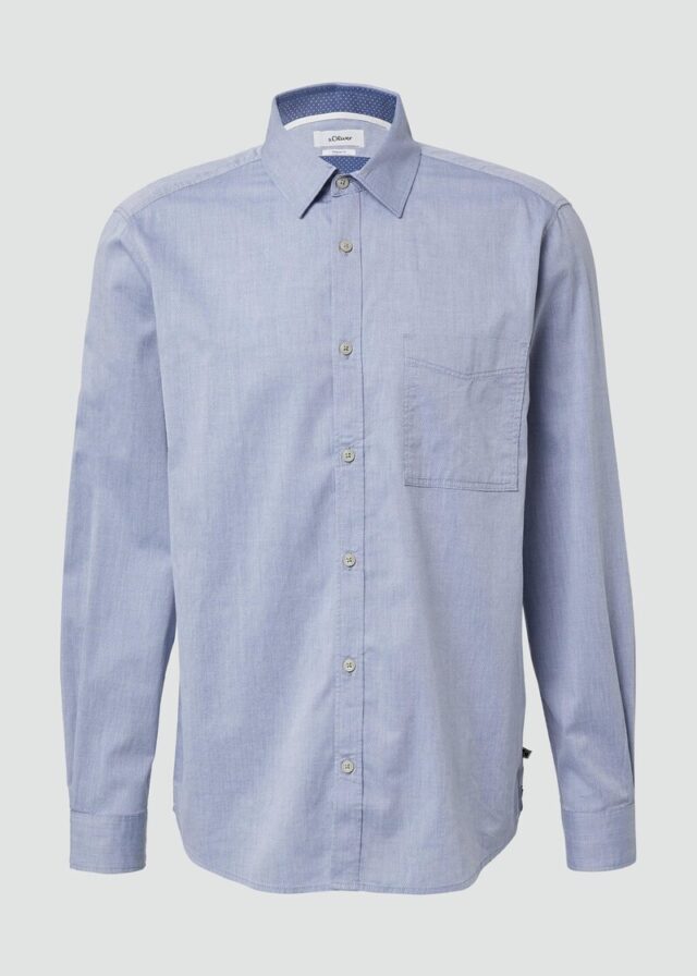 Regular Fit: Gemustertes Langarmhemd mit Brusttasche