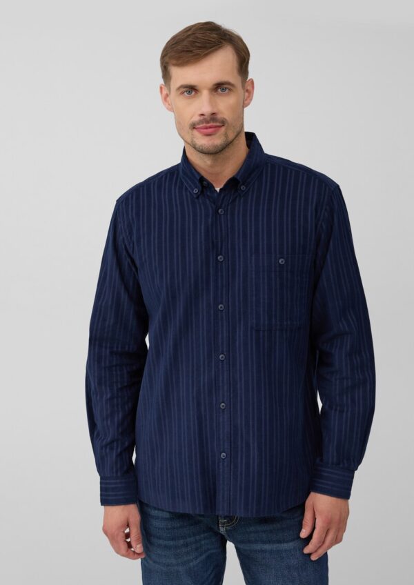 Regular Fit: Cordhemd in Streifenoptik mit aufgesetzter Tasche