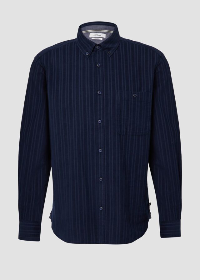 Regular Fit: Cordhemd in Streifenoptik mit aufgesetzter Tasche