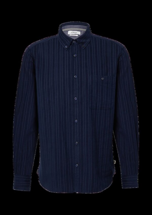 Regular Fit: Cordhemd in Streifenoptik mit aufgesetzter Tasche