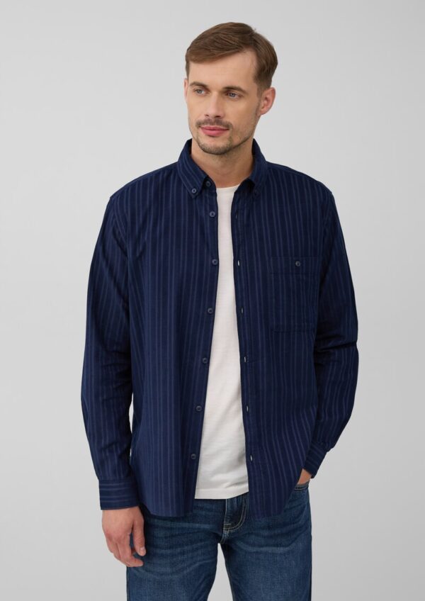 Regular Fit: Cordhemd in Streifenoptik mit aufgesetzter Tasche