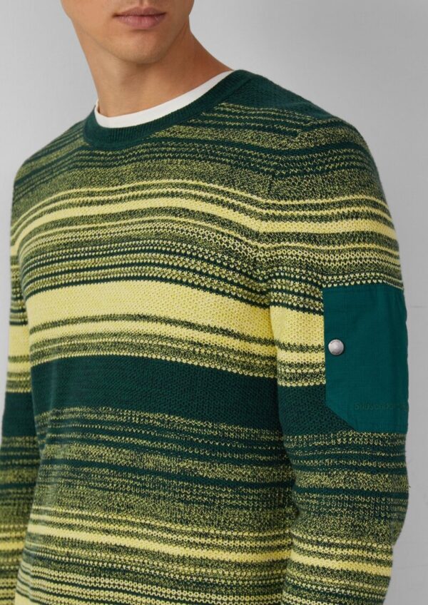 Gestreifter Strickpullover aus Baumwolle mit Ärmeltasche